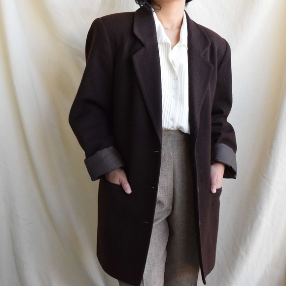 Vintage dark brown wool longline coat - Picture 6 of 7